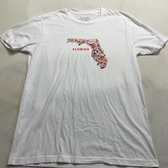Vera Bradley Tops - Ladies Vera Bradley White T Shirt With Florida Map In Fowers Size L Large Tee